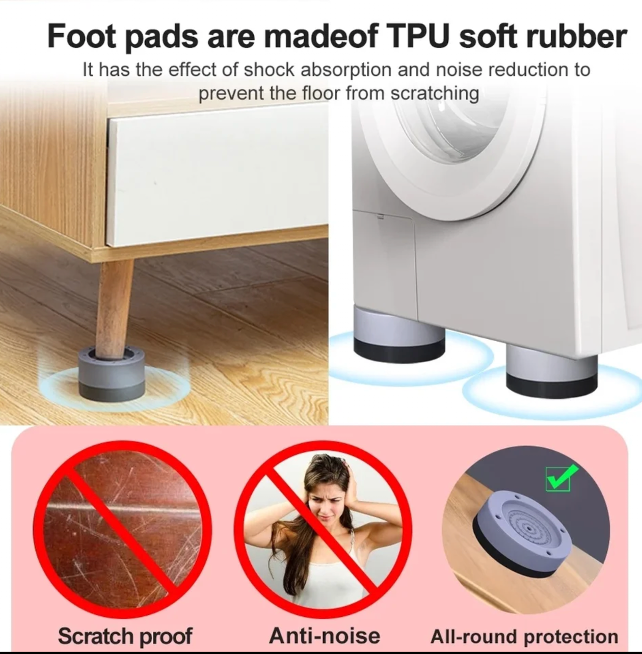 4Pcs Anti Vibration Feet Pads Rubber Legs Slipstop Silent Skid Raiser Mat For Washing Machine Support Dampers Stand Accessories