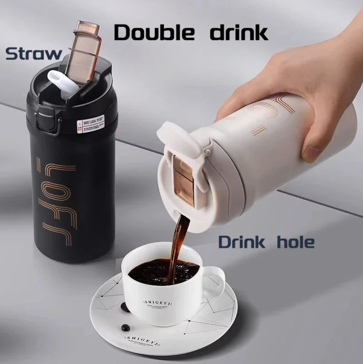 600ml/21OZ Thermal Coffee Mug with Straw Double Wall Insulated Sublimation Tumble Leakproof Water Thermos Portable Coffee Cup