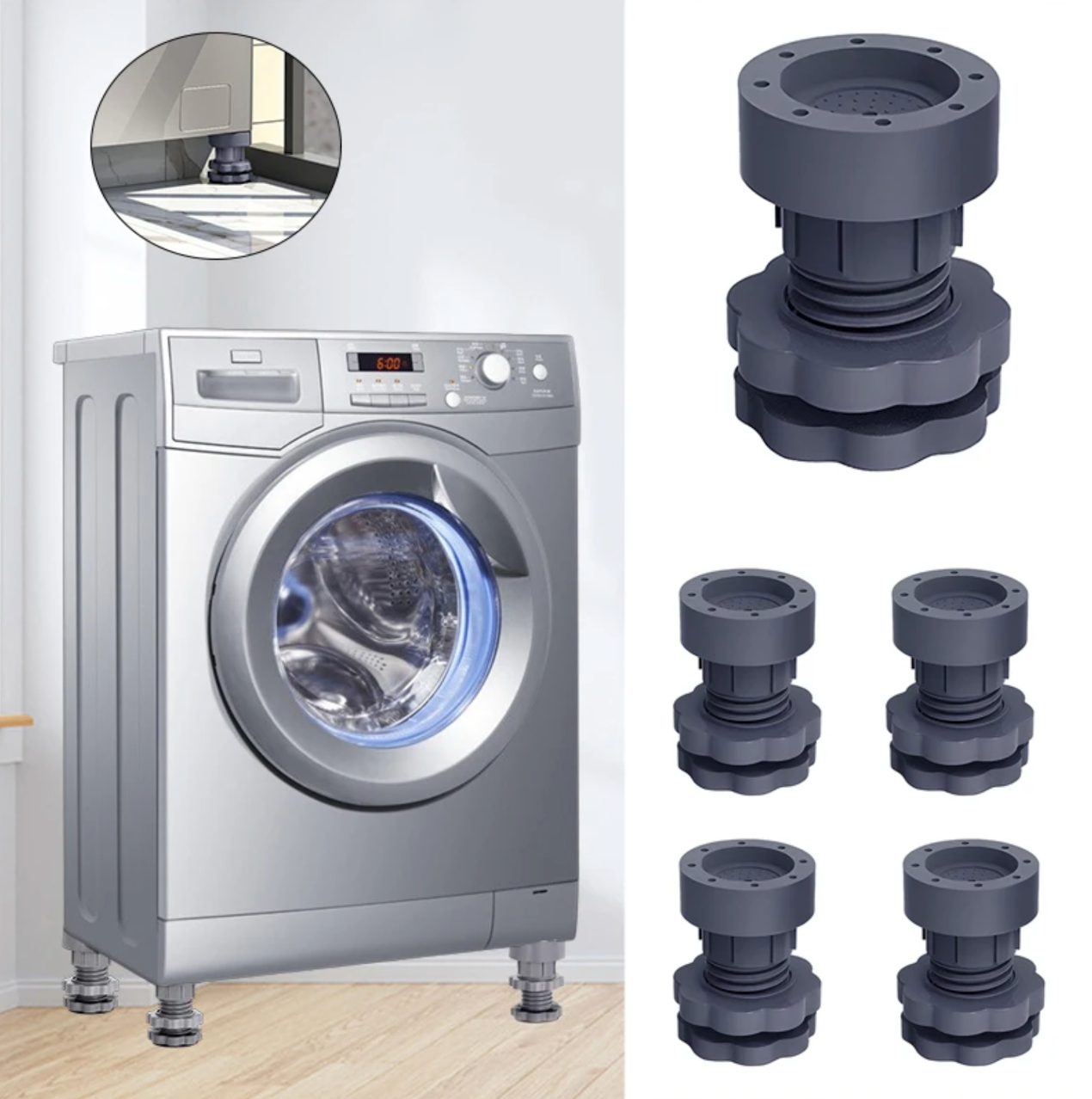 4pc Universal Adjustable Height Washing Machine Foot Pads Silent Skid Raiser Mat Washing Machine Support Dampers Stand Furniture