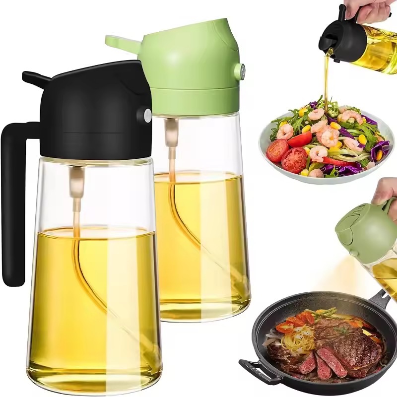 Oil Dispenser For Kitchen Oil Sprayer For Cooking 2 in 1 Oil Dispenser and Oil Sprayer Olive Oil Sprayer 16ozPremium Glass Oil Bottle, Food-grade Oil Mister for Air Fryer,Frying,Salad, BBQ