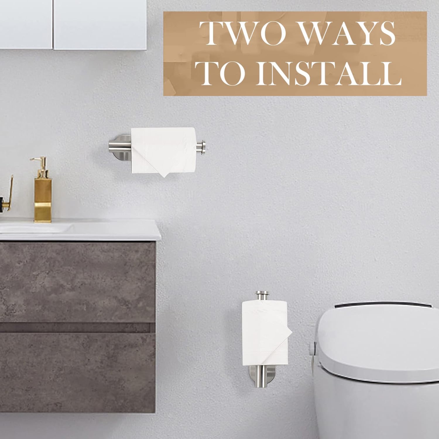 Toilet Paper Holder,Brushed Nickel,Wall Mount, Upgraded Adhesive Toilet Roll Holder,no Drilling,Bathroom/Rv/Washroom,SUS 304 Stainless Steel,Rustproof