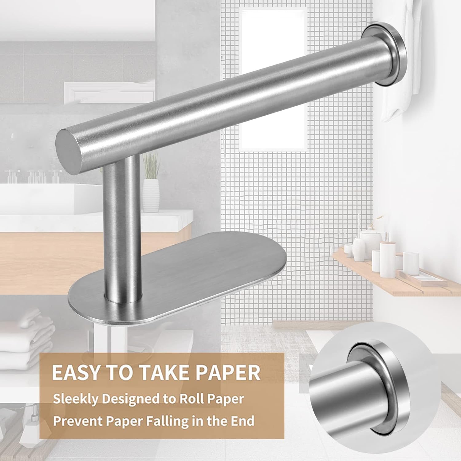 Toilet Paper Holder,Brushed Nickel,Wall Mount, Upgraded Adhesive Toilet Roll Holder,no Drilling,Bathroom/Rv/Washroom,SUS 304 Stainless Steel,Rustproof