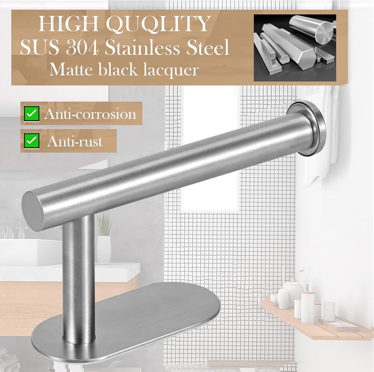 Toilet Paper Holder,Brushed Nickel,Wall Mount, Upgraded Adhesive Toilet Roll Holder,no Drilling,Bathroom/Rv/Washroom,SUS 304 Stainless Steel,Rustproof