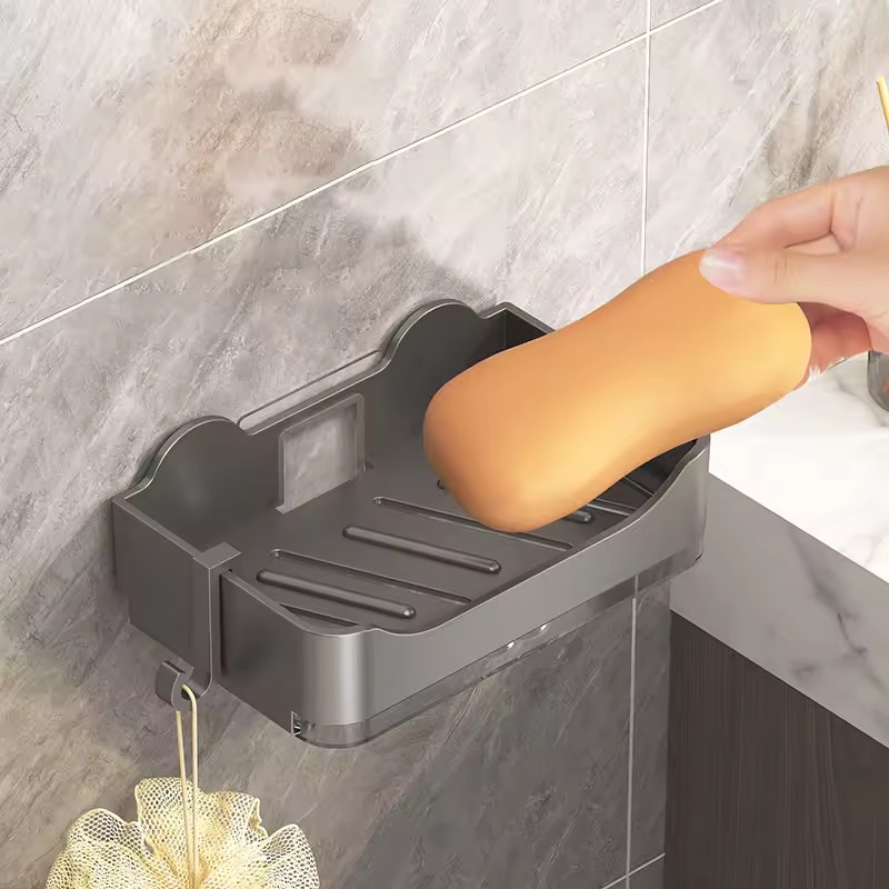 Bathroom Soap Holder Free-Punching Wall Mounted Soap Sponge Holder Organizer Double Drainage Soap Dish Bathroom Accessories