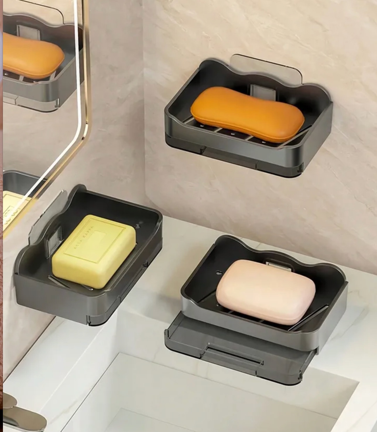 Bathroom Soap Holder Free-Punching Wall Mounted Soap Sponge Holder Organizer Double Drainage Soap Dish Bathroom Accessories