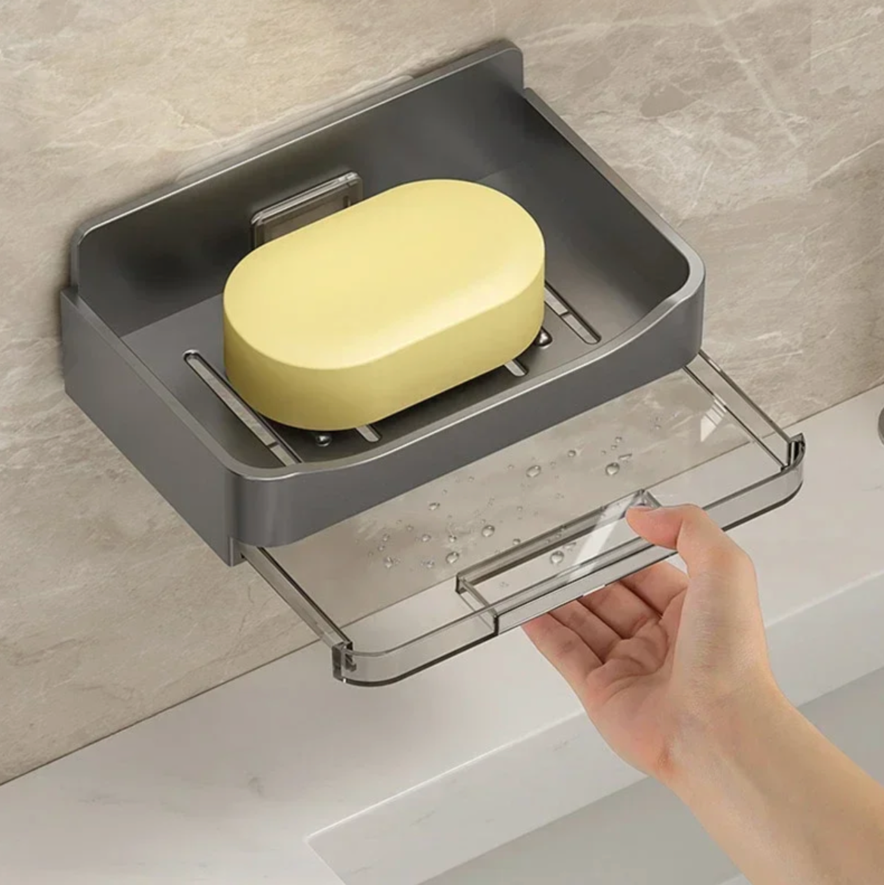 Wall-mounted Drain Soap Box Soap Holder Bathroom Wall Hanging Box Perforation-free Bathroom Soap Box Storage Rack