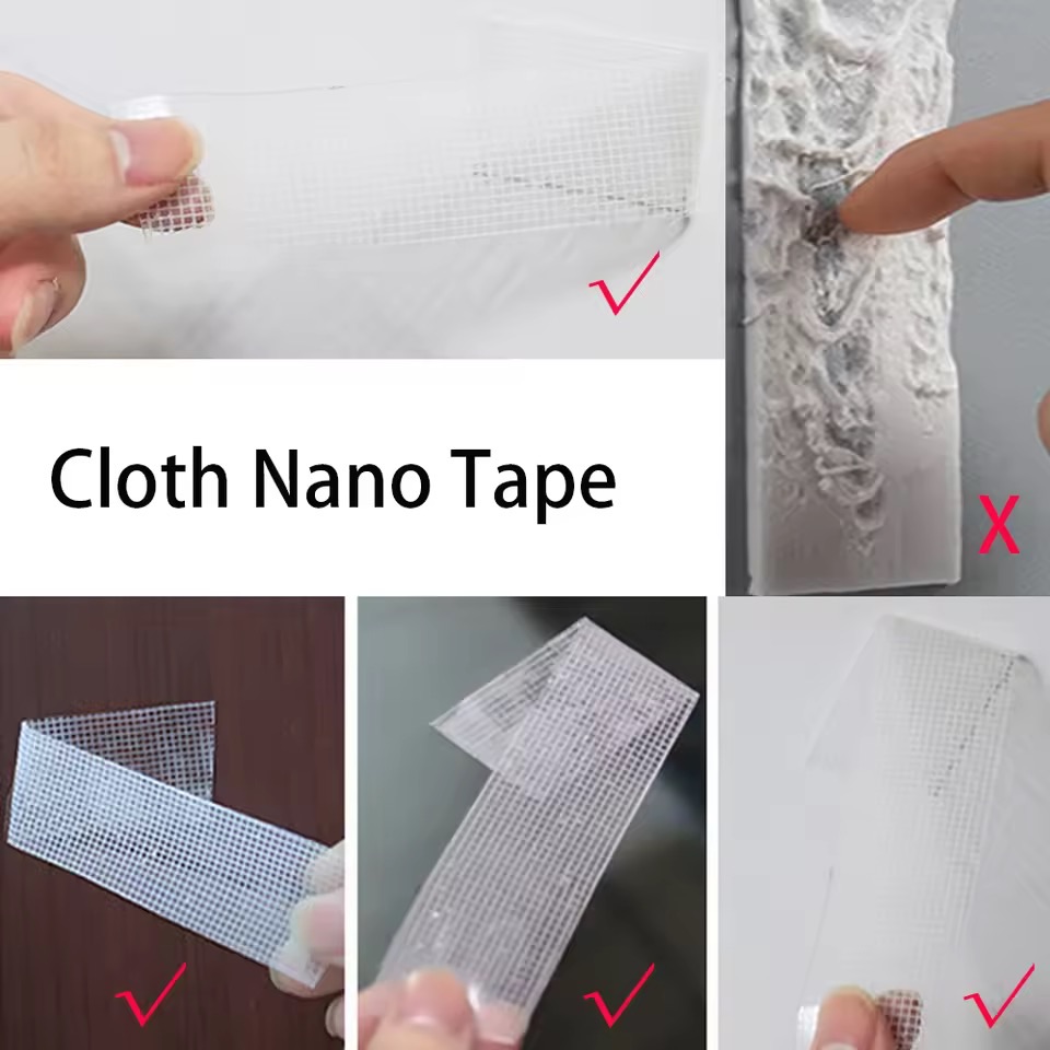 Transparent Sticky Fixed Strips Heavy Duty Double-Sided Adhesive Nano Tape Reusable Waterproof Carpet Adhesive Fiber Mesh Tapes