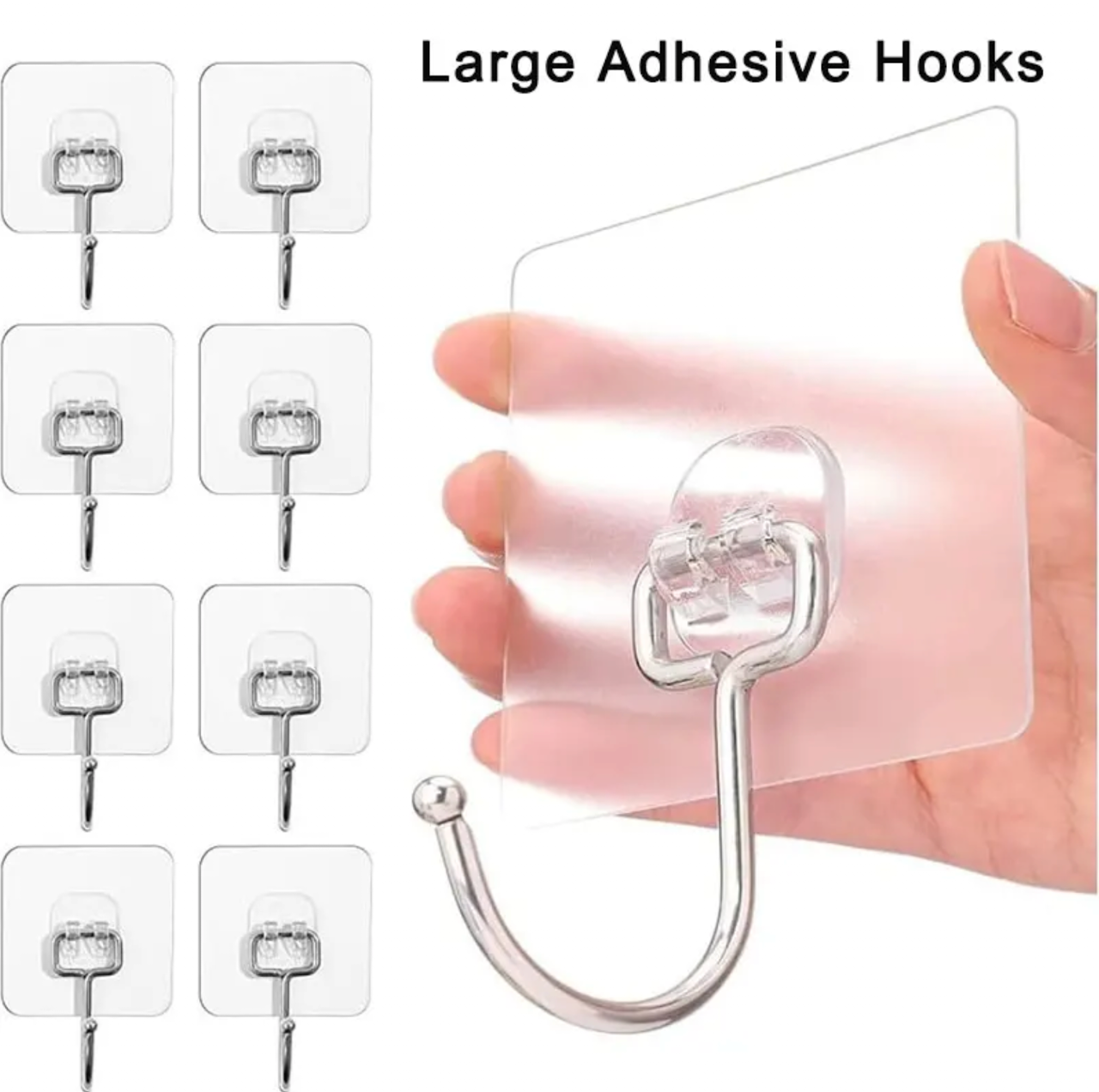 Large Hooks for Hanging Heavy-Duty 44Ib(Max) 10 Packs, Wall Hangers Without Nails Self-Adhesive Traceless Clear and Removable, Waterproof and Rustproof Multiple Uses for Bathroom Kitchen Home