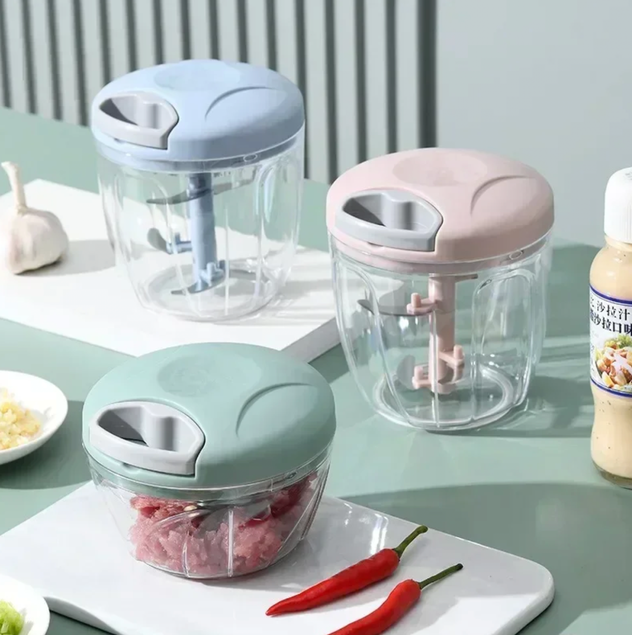 500/900ML Manual Meat Mincer Garlic Chopper Rotate Garlic Press Crusher Vegetable Onion Cutter Kitchen Cooking Accessories