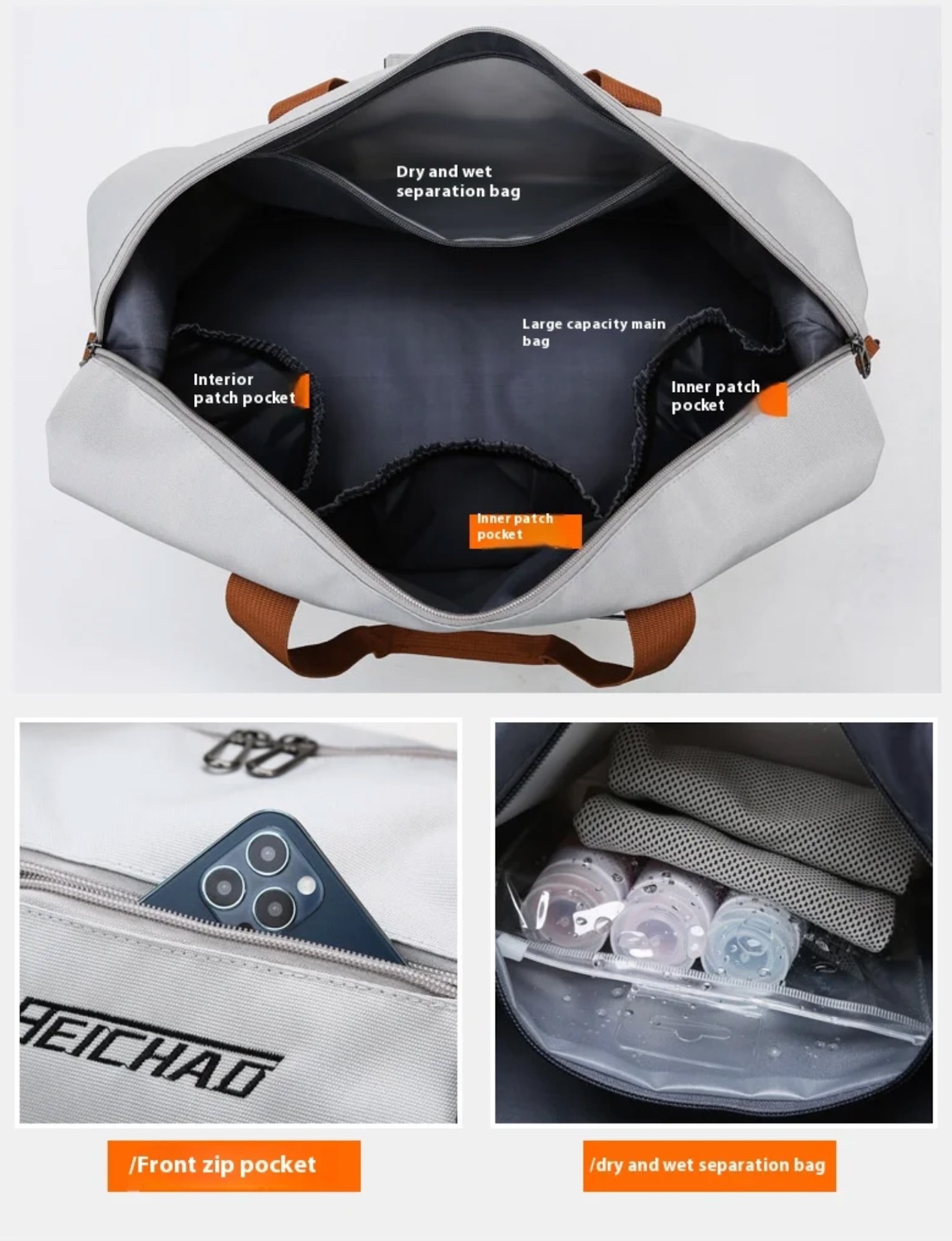 Large Capacity Travel Gym Bag Short-distance Luggage Portable Fitness Bags Shoulder Crossbody Handbags Men's Sports Waterproof B