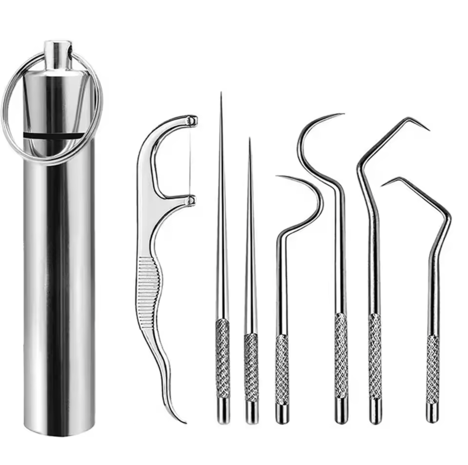 Stainless Steel Toothpick Dental Floss Set Reusable Tooth Flossing Toothpicks Teeth Cleaner Portable Oral Cleaning Tool Set