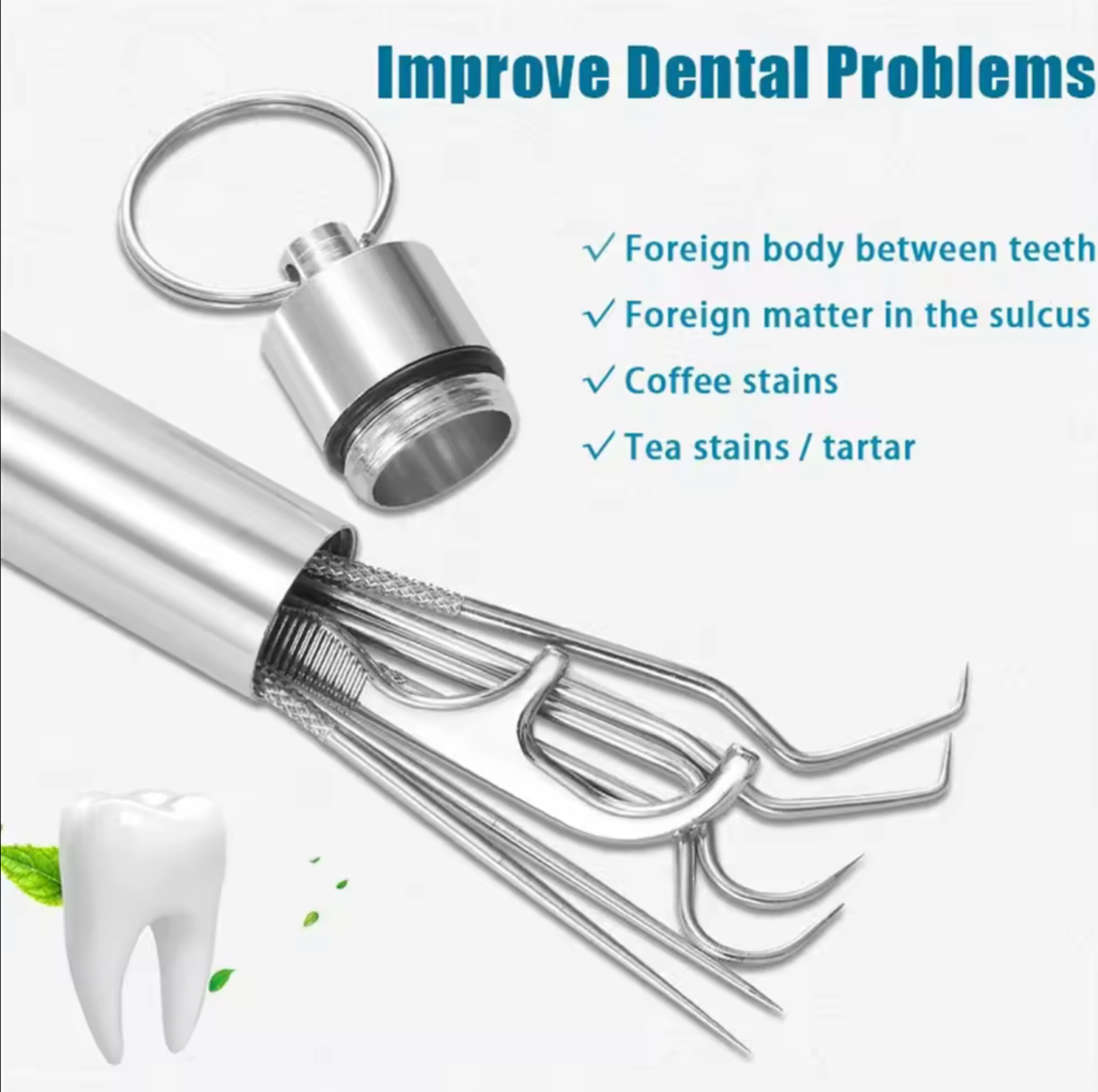 Stainless Steel Toothpick Dental Floss Set Reusable Tooth Flossing Toothpicks Teeth Cleaner Portable Oral Cleaning Tool Set