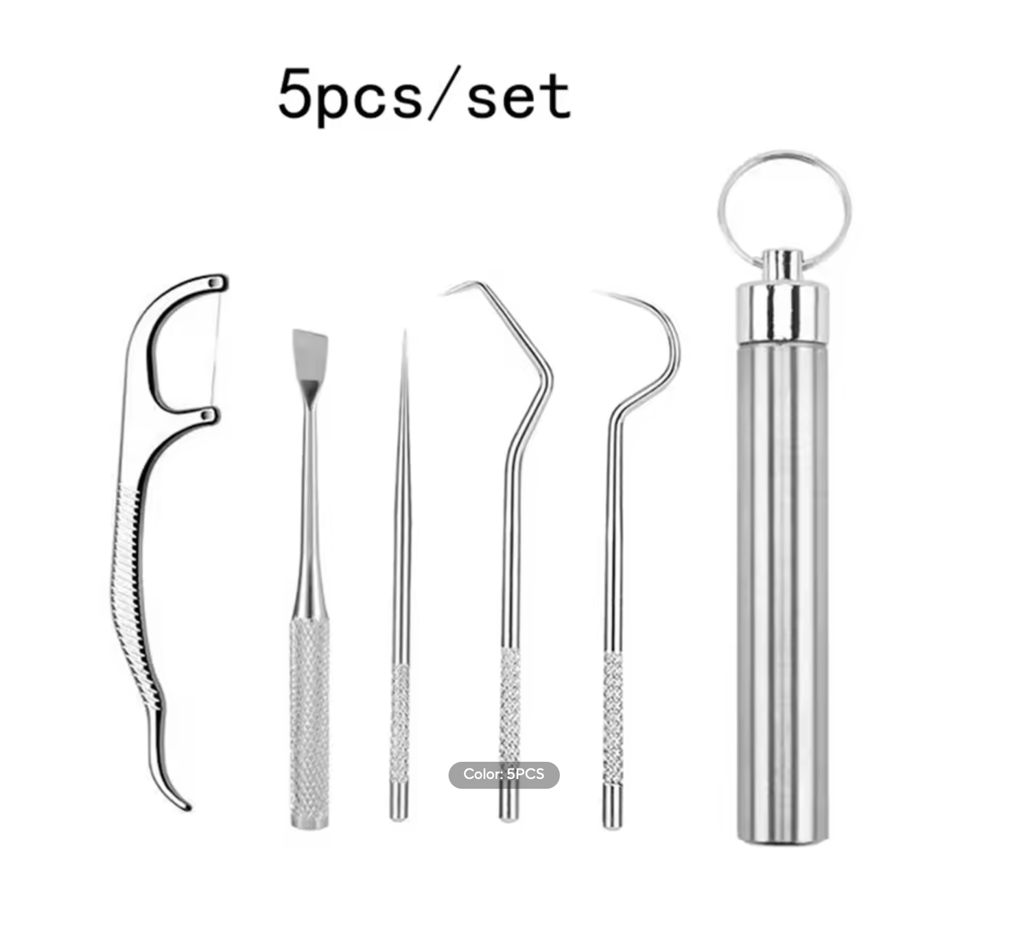Stainless Steel Toothpick Dental Floss Set Reusable Tooth Flossing Toothpicks Teeth Cleaner Portable Oral Cleaning Tool Set