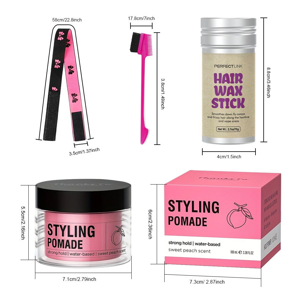 ﻿4Pcs/set 100g  Peach Wax 75g Wax Stick Headband Brush Combination OEM Brand Hair Wax Stick Hair Wax Strip Hair Styling Hair Wax Long-lasting Hold Styling Combination ﻿
