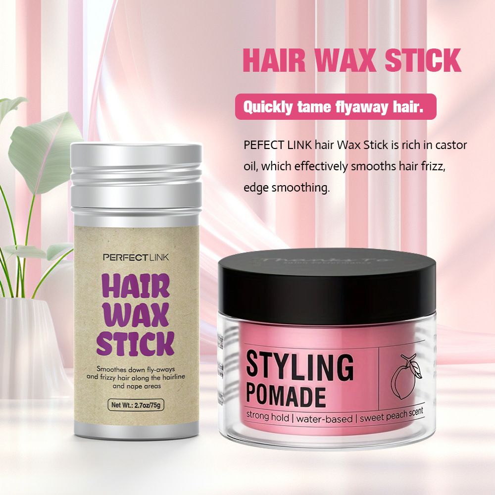 ﻿4Pcs/set 100g  Peach Wax 75g Wax Stick Headband Brush Combination OEM Brand Hair Wax Stick Hair Wax Strip Hair Styling Hair Wax Long-lasting Hold Styling Combination ﻿