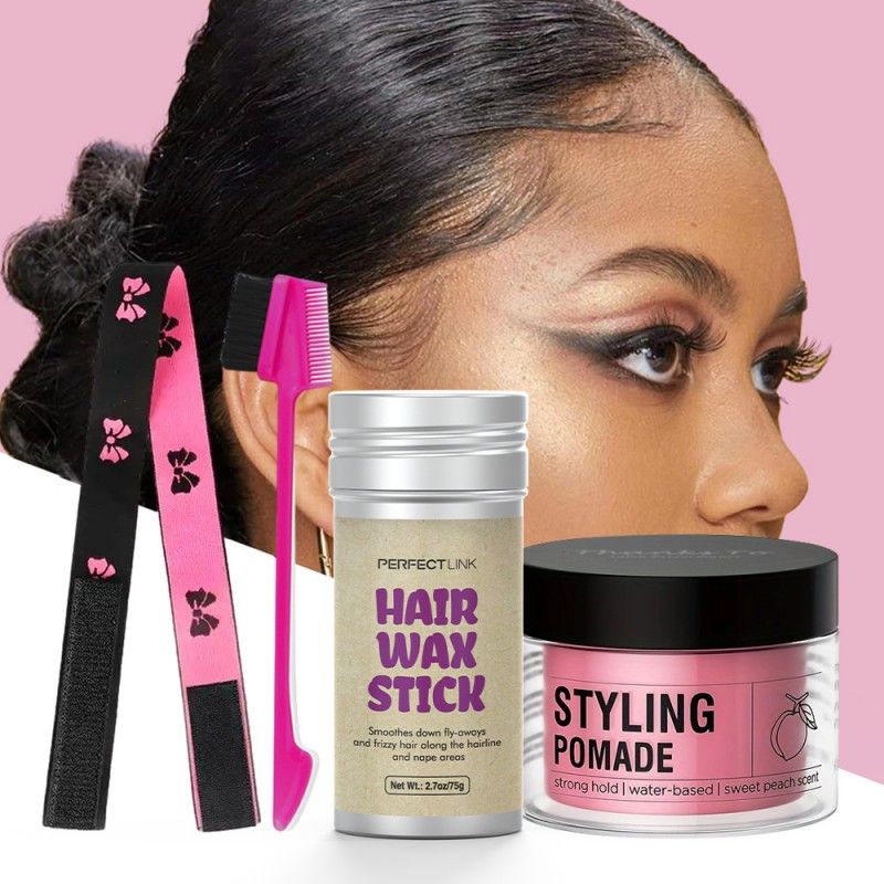 ﻿4Pcs/set 100g  Peach Wax 75g Wax Stick Headband Brush Combination OEM Brand Hair Wax Stick Hair Wax Strip Hair Styling Hair Wax Long-lasting Hold Styling Combination ﻿