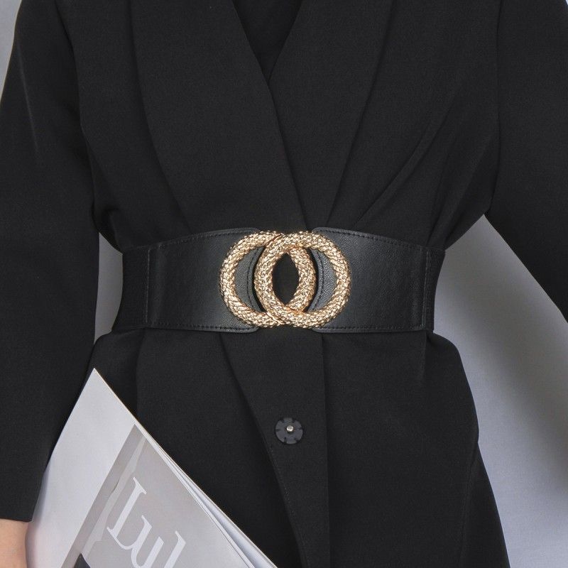 Fashion Black Women's  Belt  Elastic Waist Cover Belt Wide Belt Female Wide Waistban With Versatile Elastic Decoration Expands To size