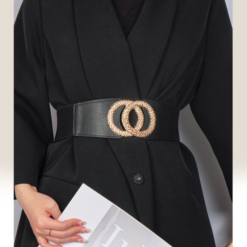 Fashion Black Women's  Belt  Elastic Waist Cover Belt Wide Belt Female Wide Waistban With Versatile Elastic Decoration Expands To size