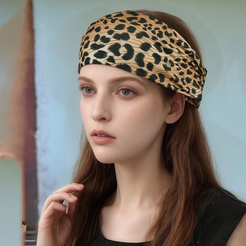 Fashion Accessories Headwraps Spicy Girl Style Leopard Print Sports Headwraps Knotted Wide Edge Elastic Headband Sweat Absorbing Headwrap