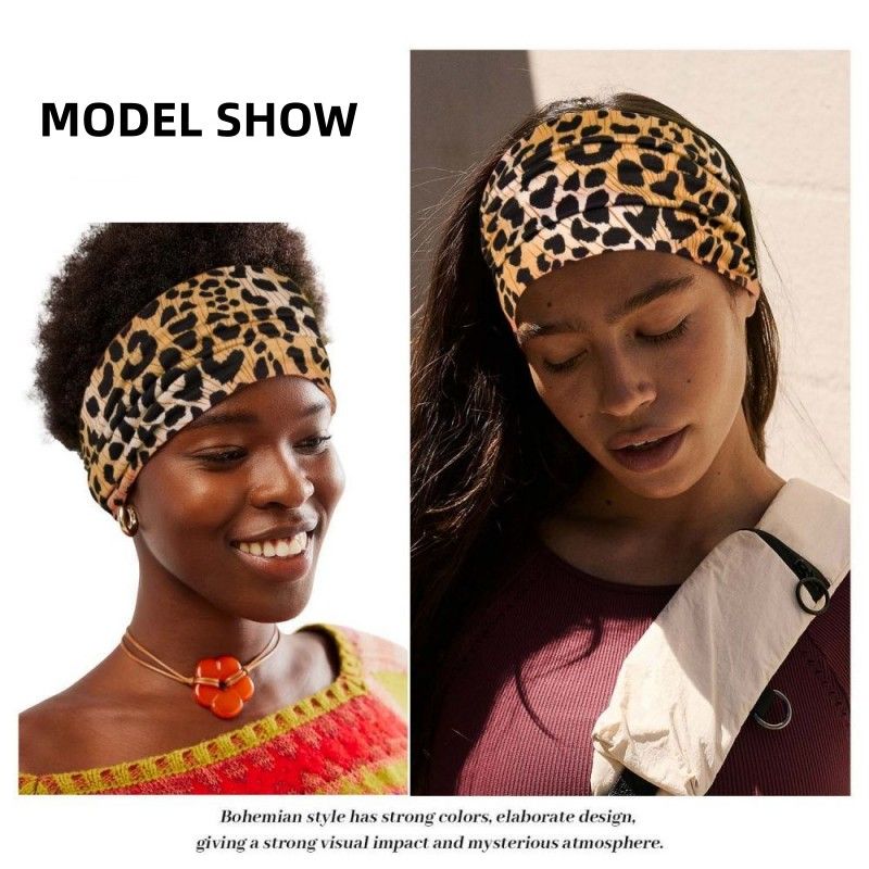 Fashion Accessories Headwraps Spicy Girl Style Leopard Print Sports Headwraps Knotted Wide Edge Elastic Headband Sweat Absorbing Headwrap