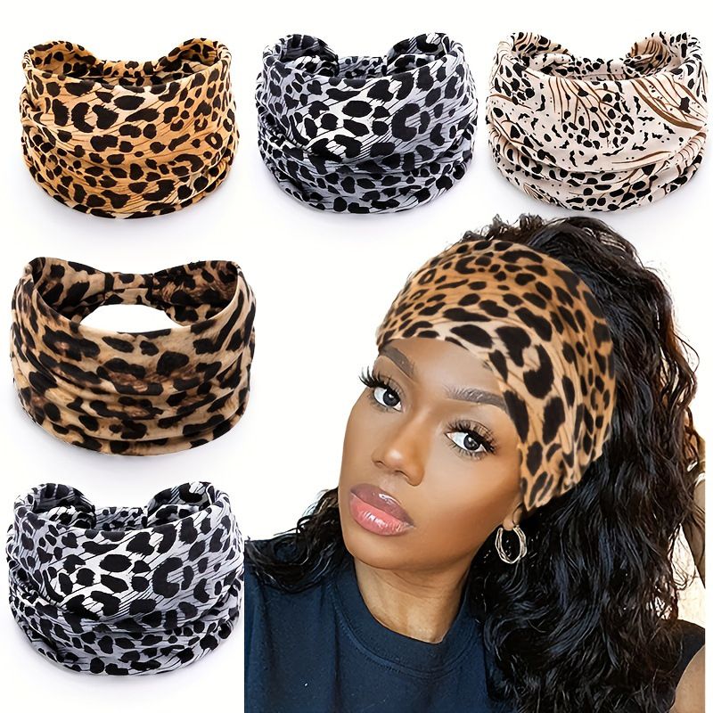 Fashion Accessories Headwraps Spicy Girl Style Leopard Print Sports Headwraps Knotted Wide Edge Elastic Headband Sweat Absorbing Headwrap