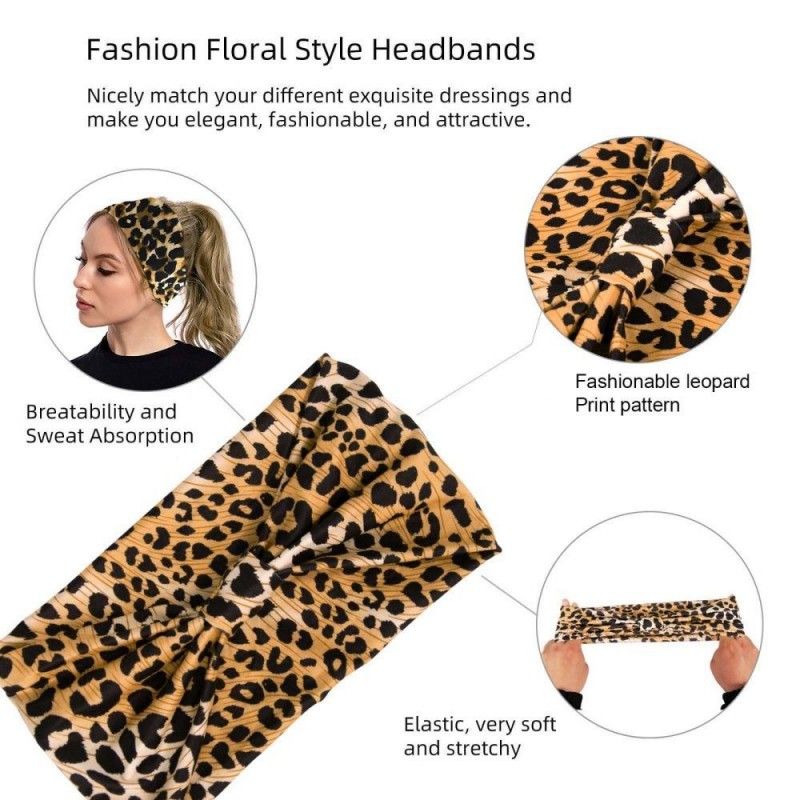 Fashion Accessories Headwraps Spicy Girl Style Leopard Print Sports Headwraps Knotted Wide Edge Elastic Headband Sweat Absorbing Headwrap