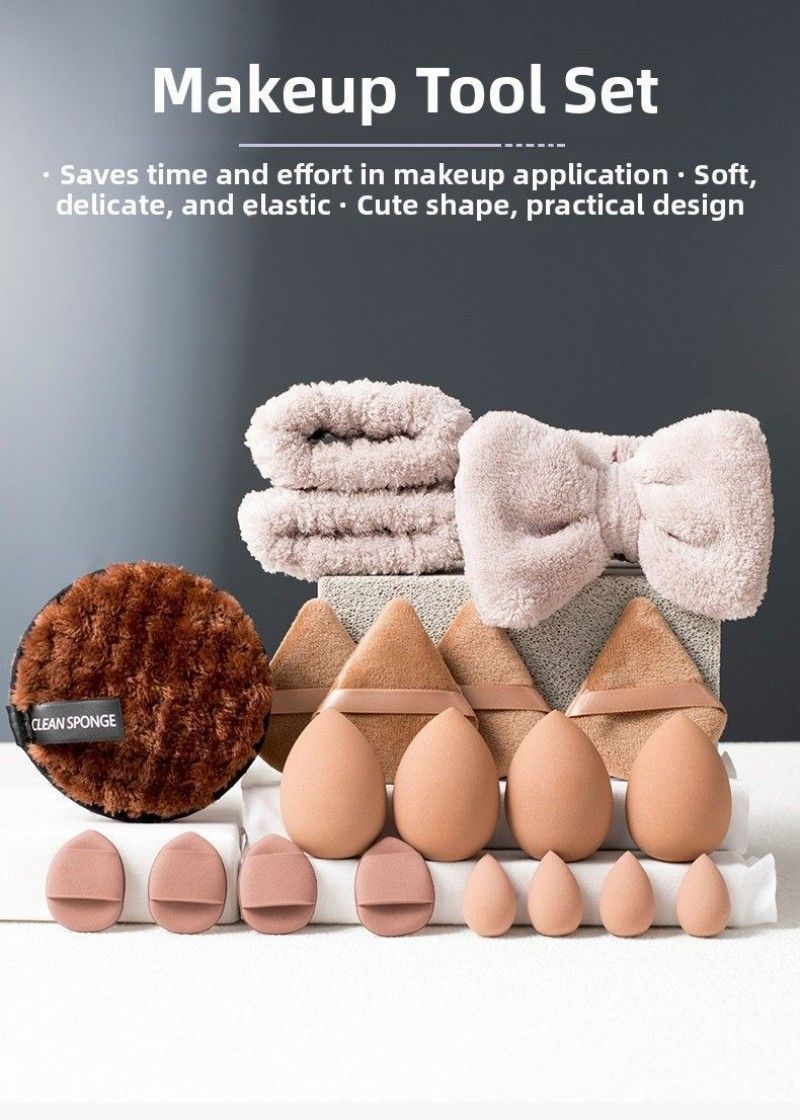 33 Pcs Beauty Makeup Tool Set Beauty Makeup Egg Soft Sponge Puff  Head Scarf Face washing Set