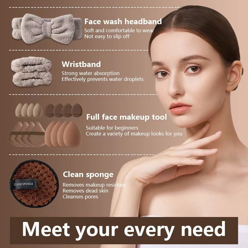 33 Pcs Beauty Makeup Tool Set Beauty Makeup Egg Soft Sponge Puff  Head Scarf Face washing Set
