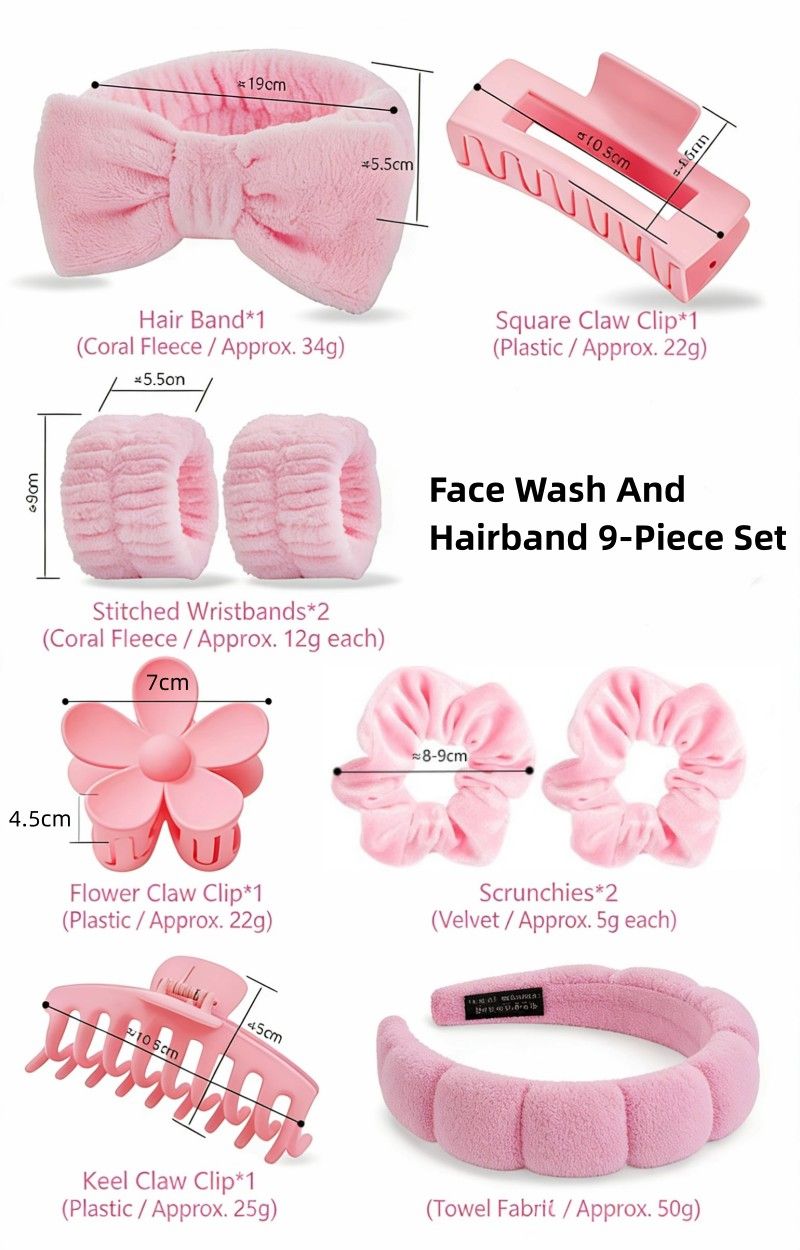 9-Piece Set  Face Wash Headbands Cross-Border Best-Selling Hair Bands Wrist Bands Hair Clips Hair Accessories  Headwear Toiletry Set Gift Box Set