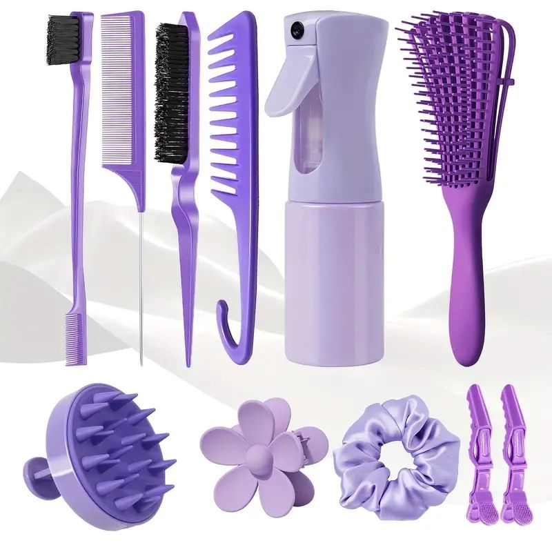 11PCS Hair Care Set  Shampoo Brush Continuous Spray Bottle  Teasing Comb Tail Comb Hollow Comb Styling Smoothing Comb 
Hair Tools Hair Styling Tools