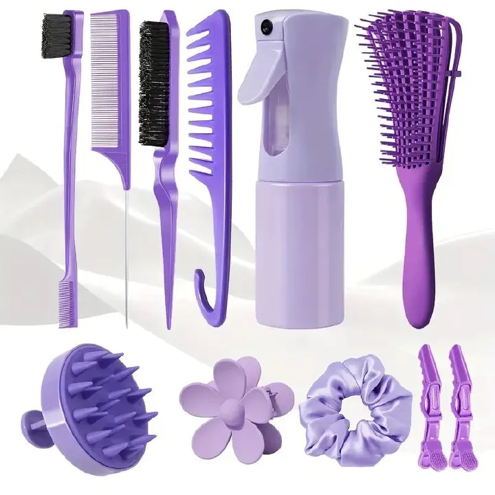 11PCS Hair Care Set  Shampoo Brush Continuous Spray Bottle  Teasing Comb Tail Comb Hollow Comb Styling Smoothing Comb 
Hair Tools Hair Styling Tools
