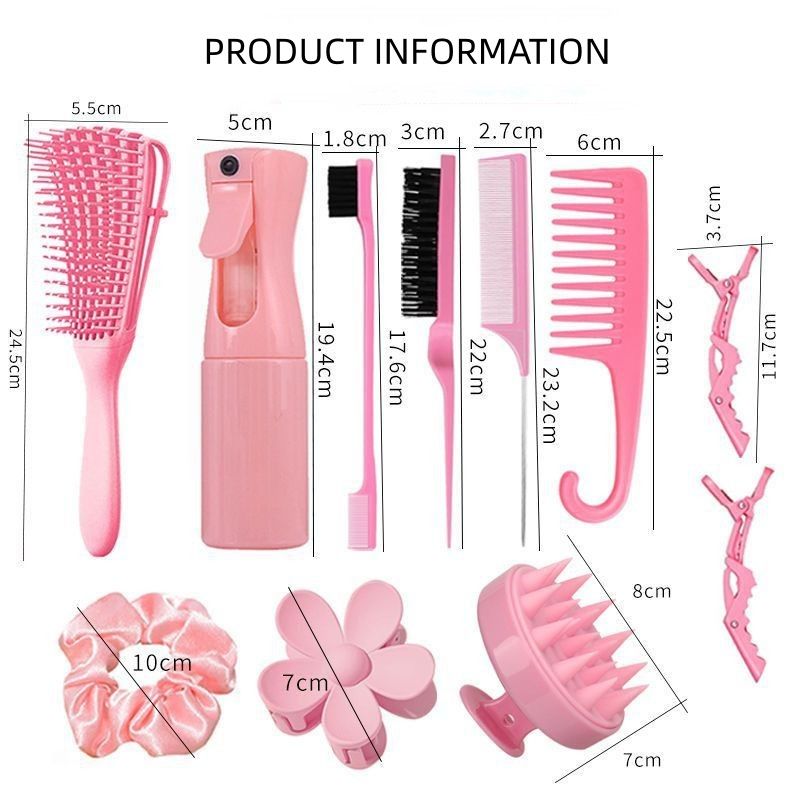 11PCS Hair Care Set  Shampoo Brush Continuous Spray Bottle  Teasing Comb Tail Comb Hollow Comb Styling Smoothing Comb 
Hair Tools Hair Styling Tools