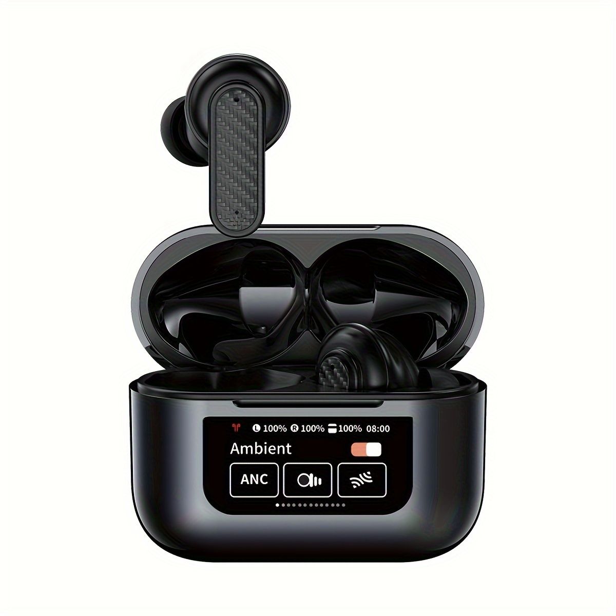 YW08 BT Wireless Earphones Smart LCD Touch Screen Headphones Sports Earbuds ANC Built-in Microphone Waterproof Gaming V8