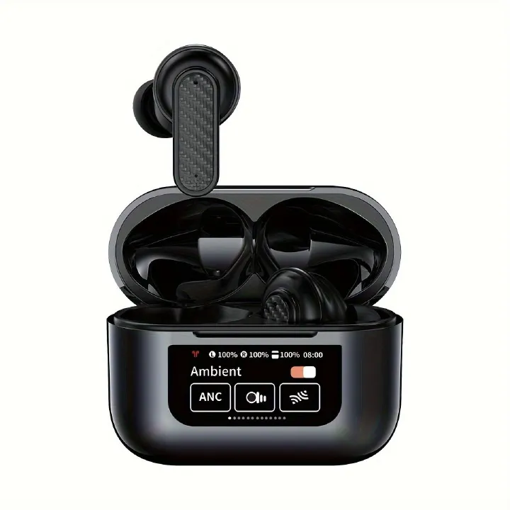 YW08 BT Wireless Earphones Smart LCD Touch Screen Headphones Sports Earbuds ANC Built-in Microphone Waterproof Gaming V8