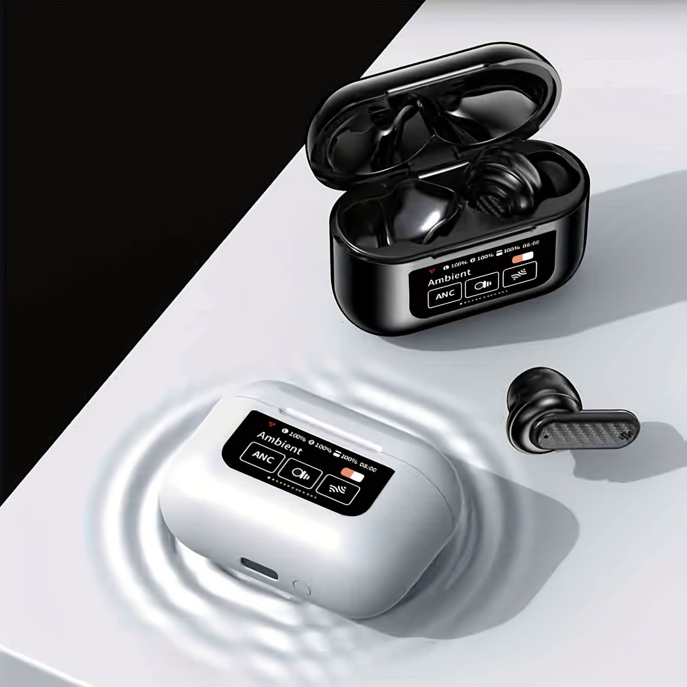 YW08 BT Wireless Earphones Smart LCD Touch Screen Headphones Sports Earbuds ANC Built-in Microphone Waterproof Gaming V8