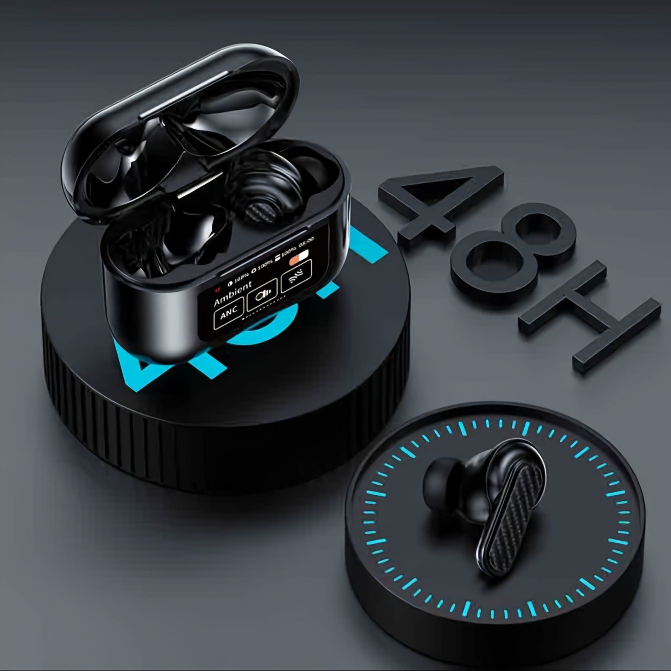 YW08 BT Wireless Earphones Smart LCD Touch Screen Headphones Sports Earbuds ANC Built-in Microphone Waterproof Gaming V8