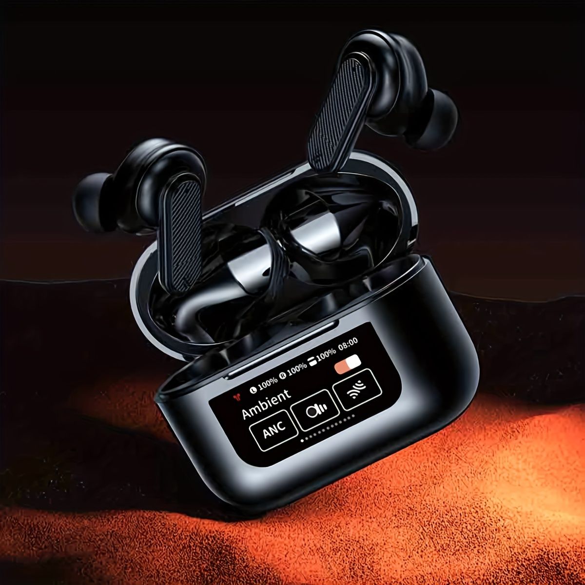 YW08 BT Wireless Earphones Smart LCD Touch Screen Headphones Sports Earbuds ANC Built-in Microphone Waterproof Gaming V8