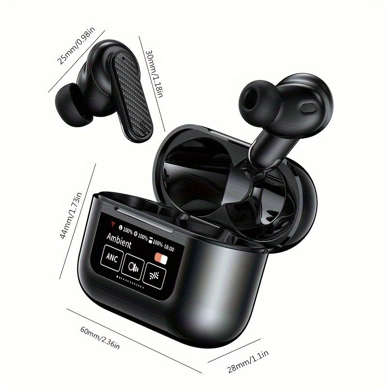 YW08 BT Wireless Earphones Smart LCD Touch Screen Headphones Sports Earbuds ANC Built-in Microphone Waterproof Gaming V8
