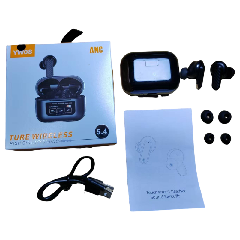 YW08 BT Wireless Earphones Smart LCD Touch Screen Headphones Sports Earbuds ANC Built-in Microphone Waterproof Gaming V8