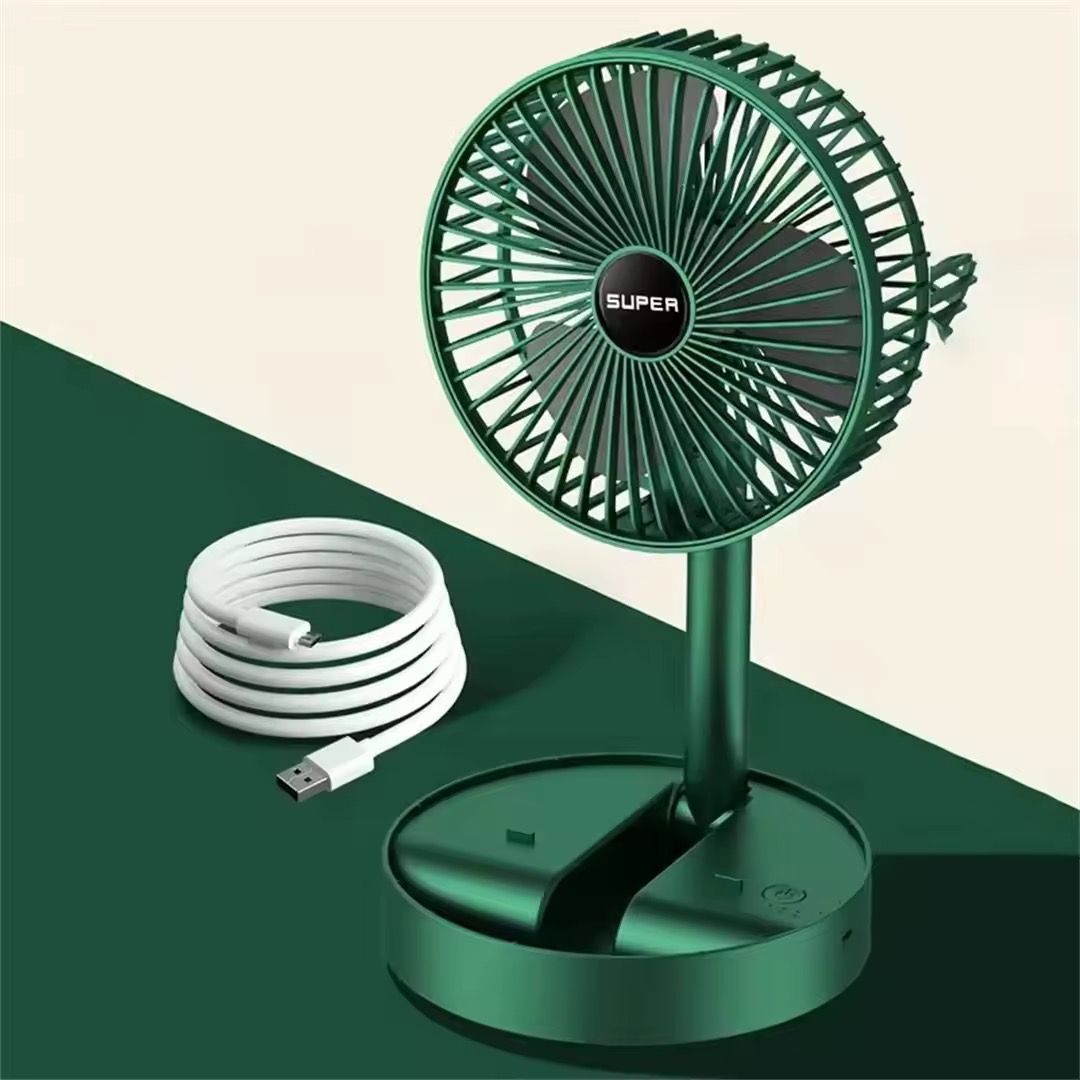 Electric Wind Summer Small Gift Folding Small Fan Desktop Office Telescopic Electric Fan USB Portable Fan Green