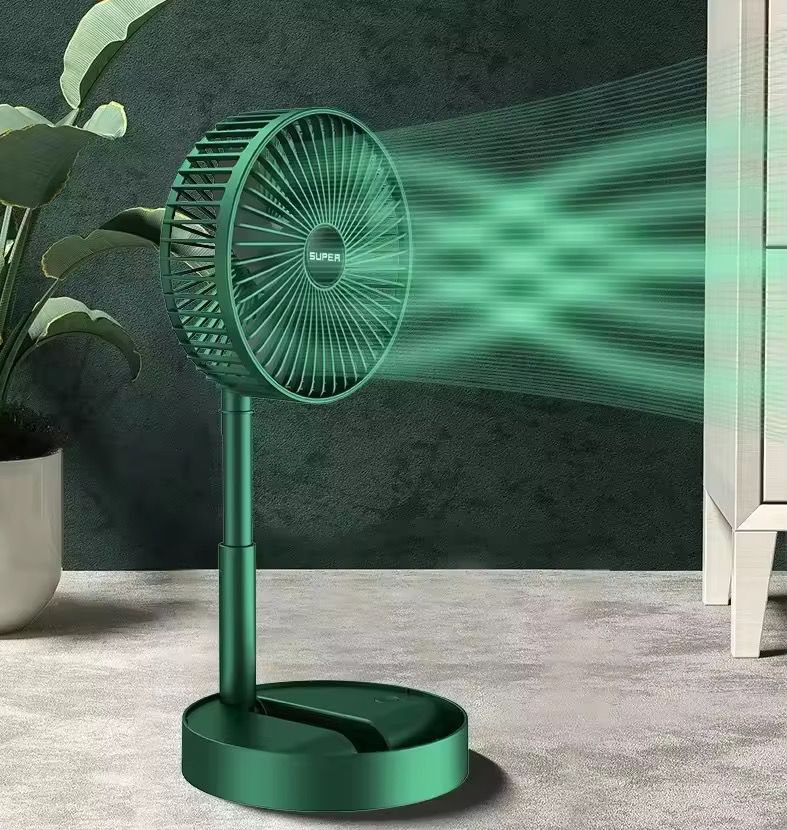 Electric Wind Summer Small Gift Folding Small Fan Desktop Office Telescopic Electric Fan USB Portable Fan Green