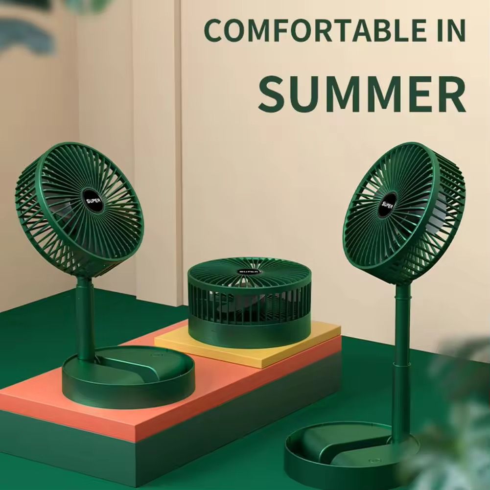 Electric Wind Summer Small Gift Folding Small Fan Desktop Office Telescopic Electric Fan USB Portable Fan Green