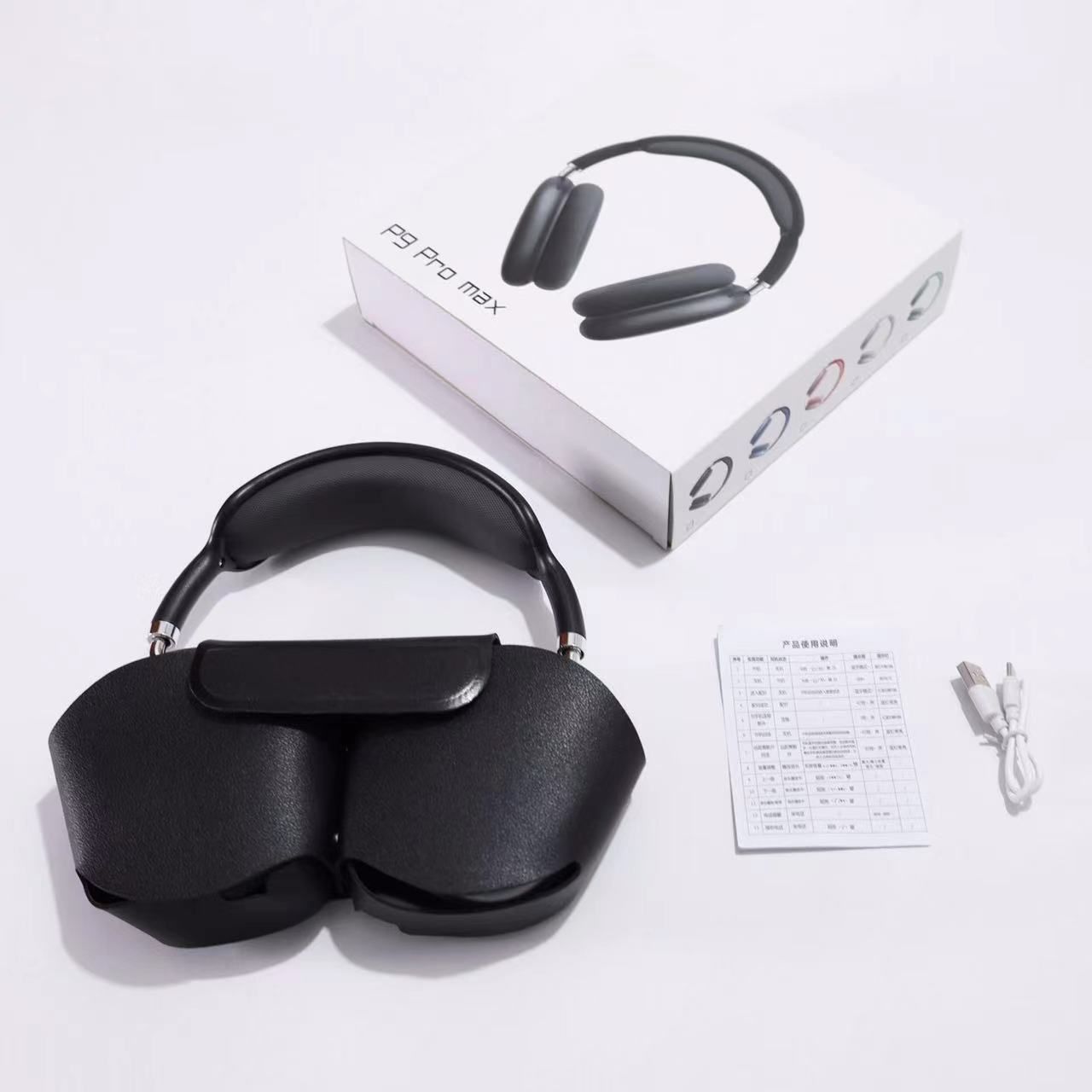 P9 Pro Max Head Mounted Bluetooth Earphones Stereo Type-C Interface With Protective Package Wireless Earphones Black Black