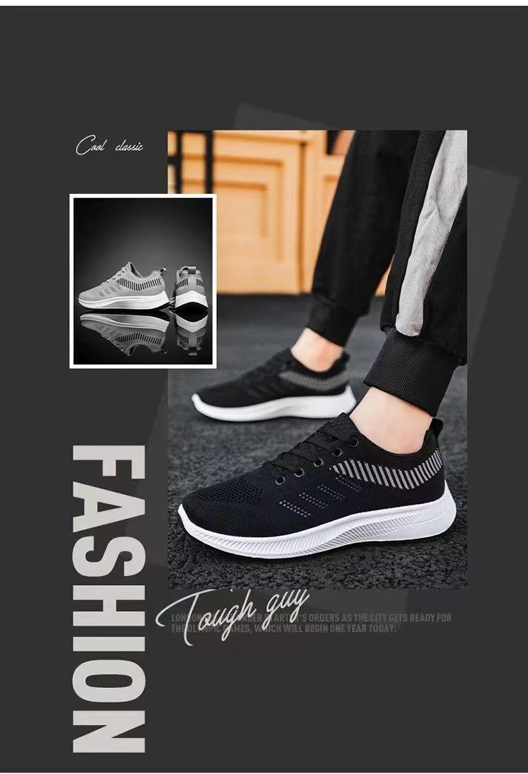 Summer Hot Breathable Casual Sports Shoes, Soft Soled Men'S Shoes, Lightweight, Non Slip, Comfortable Sports Men'S Shoes, Black