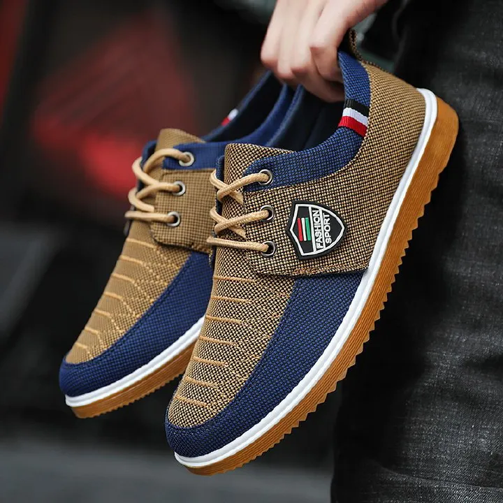 Large Size Old Beijing Cloth Shoes, Versatile Work Shoes For Men'S Fathers, Casual Board Shoes, Korean Version Men'S Shoes, Lace Up Casual Canvas Shoes