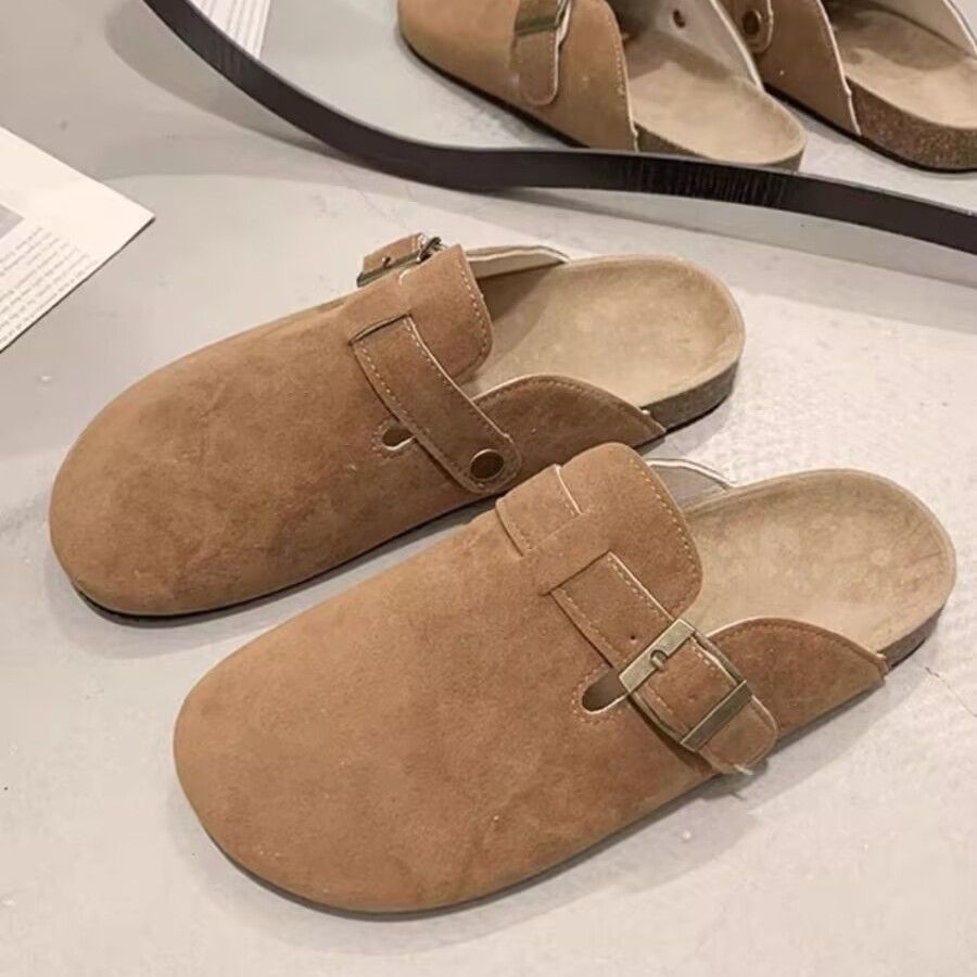 Boken Shoes For Women Wearing Thick Soled Boken Toe Caps, Half Slippers For Lazy People, One Foot On Slippers For Women