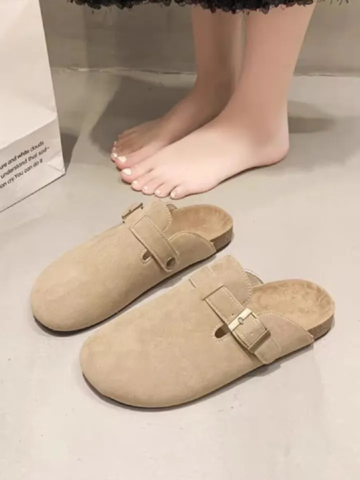 Boken Shoes For Women Wearing Thick Soled Boken Toe Caps, Half Slippers For Lazy People, One Foot On Slippers For Women