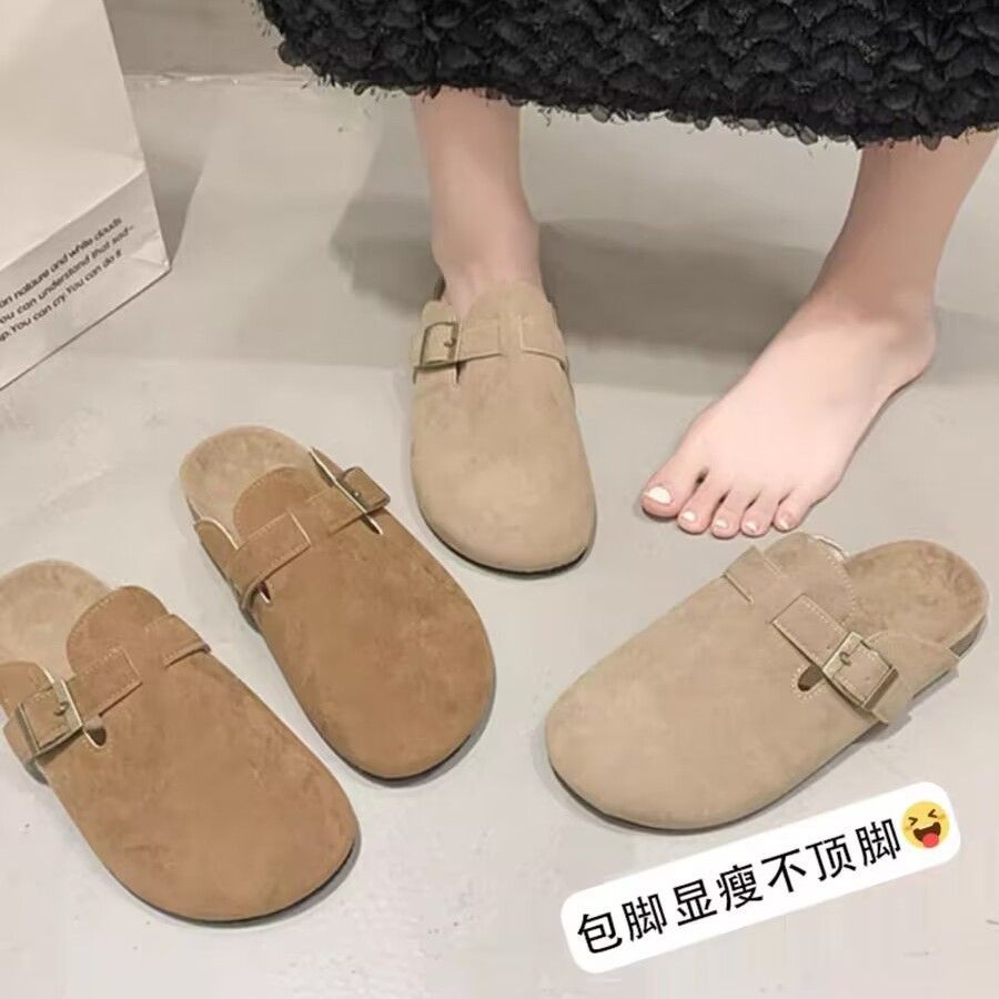 Boken Shoes For Women Wearing Thick Soled Boken Toe Caps, Half Slippers For Lazy People, One Foot On Slippers For Women