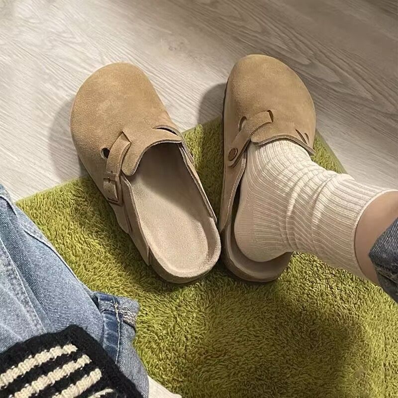 Boken Shoes For Women Wearing Thick Soled Boken Toe Caps, Half Slippers For Lazy People, One Foot On Slippers For Women