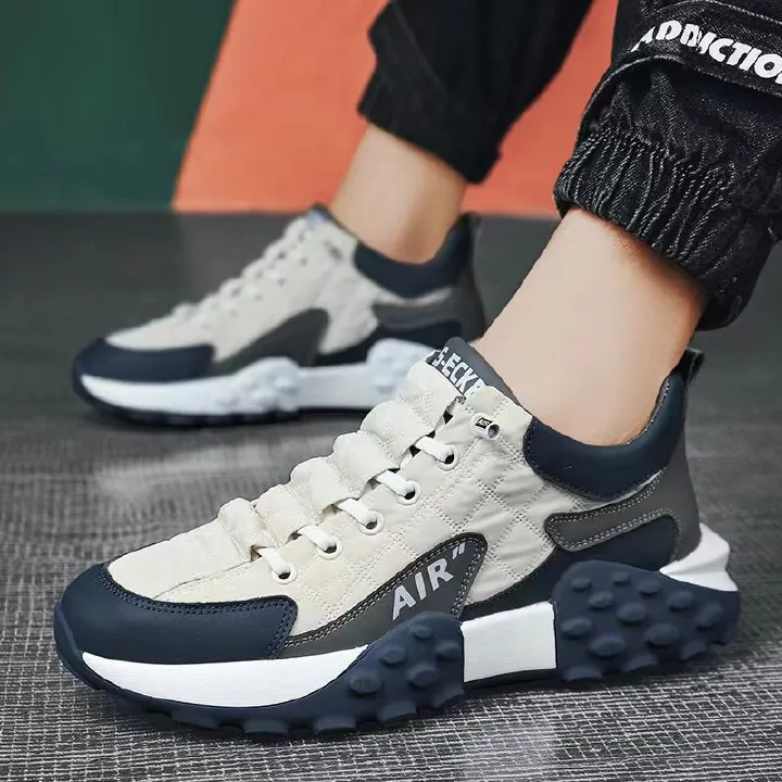 Men'S Retro Style Running Shoes, Breathable, Anti Slip, Wear-Resistant, Thick Sneakers, Thick Soled Rubber Insoles, Spring Version